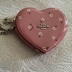 Coach heart patent leather pink zip around coin purse with Silver hardware